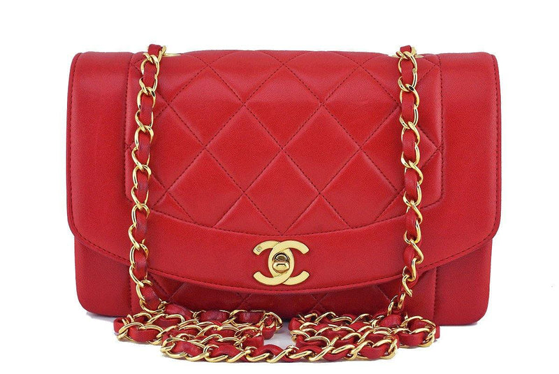 Chanel Red Vintage Lambskin Quilted Classic "Diana" Shoulder Flap Bag - Boutique Patina