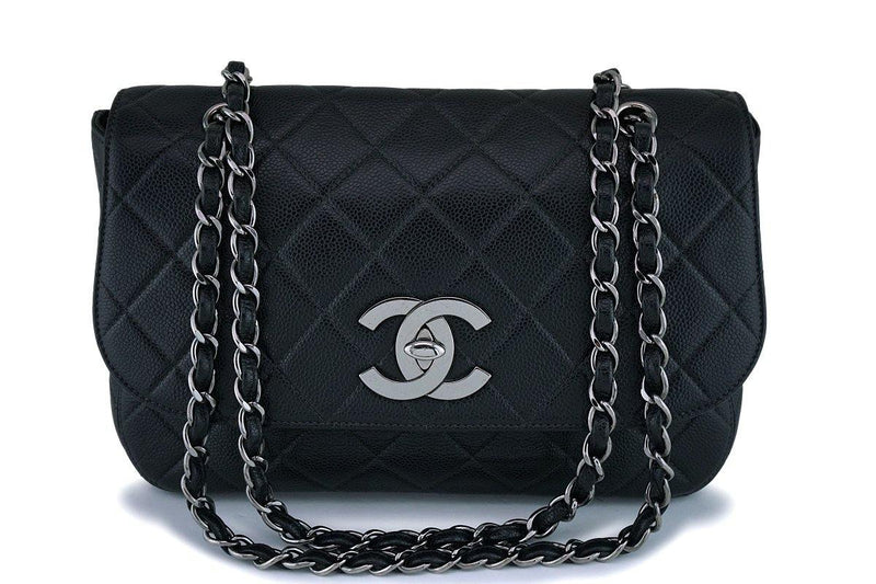 *rare* Chanel Vintage Black Caviar Jumbo Flap Bag RHW - Boutique Patina