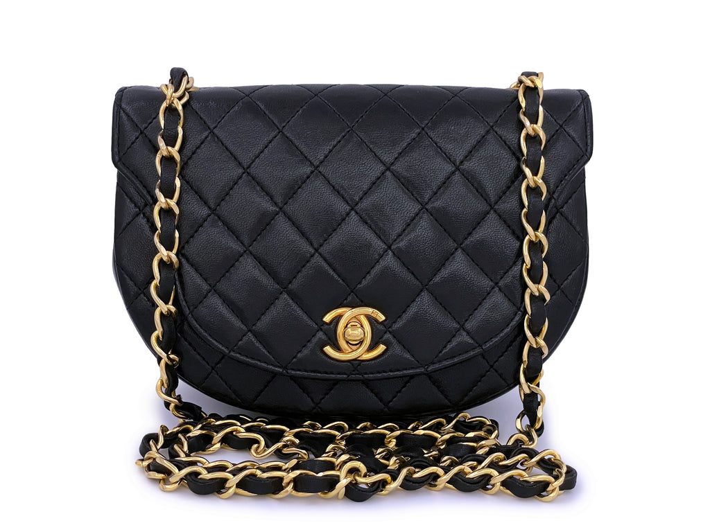 Pristine Chanel 1990 Vintage Black Half Moon Mini Flap Bag 24k