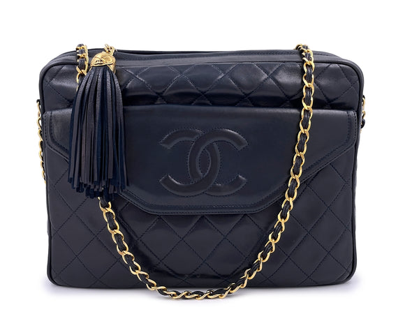 Chanel 1991 Vintage Midnight Blue-Black Envelope Flap Classic Camera Case Bag 24k GHW - Boutique Patina