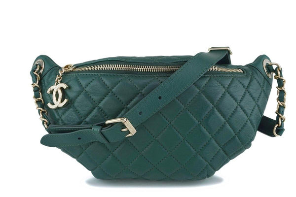 18K Chanel Emerald Green Classic Banane Fanny Pack Belt Bag GHW - Boutique Patina