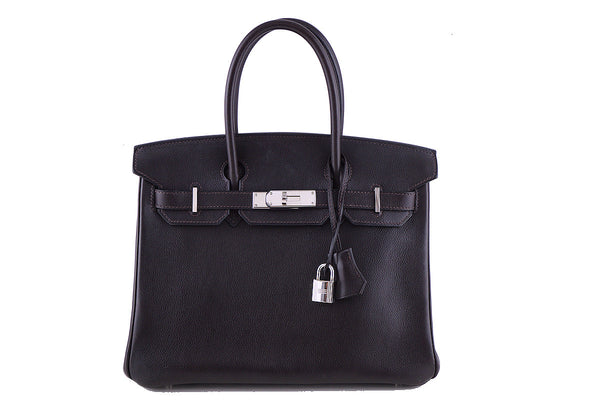 Hermes 30cm Birkin Bag in Ebene Dark Brown Evergrain, PHW - Boutique Patina