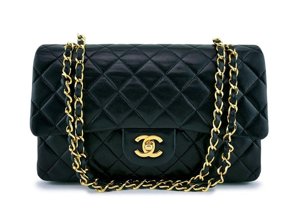 Chanel Black Lambskin Medium  Classic Double Flap Bag 24k GHW - Boutique Patina