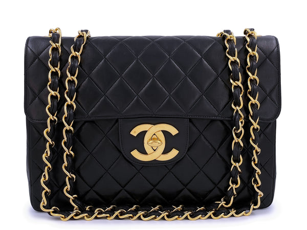 Chanel Vintage Black Jumbo Classic Flap Bag 24k GHW Lambskin - Boutique Patina