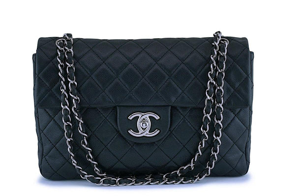 Rare Chanel Black Soft Caviar Maxi "Jumbo XL" Classic Double Flap Bag SHW - Boutique Patina
