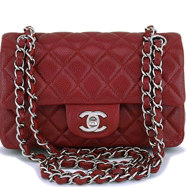 Chanel Dark Red Caviar 2-strap Rectangular Mini Classic Flap Bag