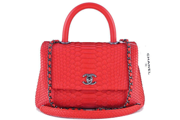 NWT 16S Chanel Red Python Coco Handle Small Classic Flap Bag - Boutique Patina