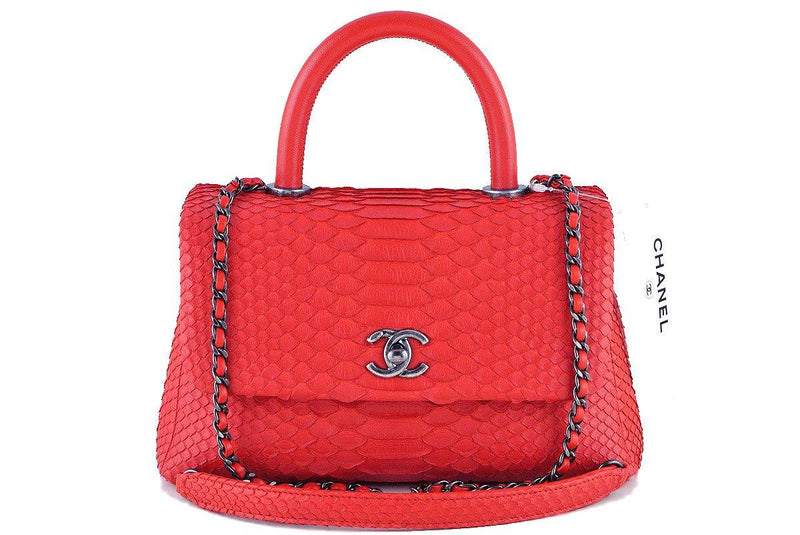 NWT 16S Chanel Red Python Coco Handle Small Classic Flap Bag