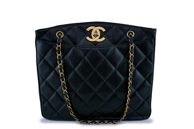 Chanel Large Black Vintage Caviar Jumbo CC Shopper Tote Bag