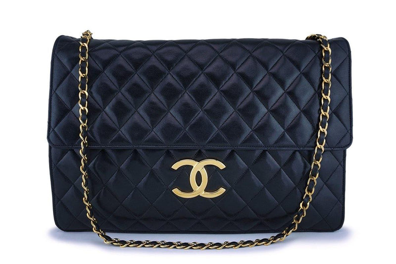 Rare Chanel Vintage Black Classic XXL Classic Flap Clutch with Chain Bag - Boutique Patina