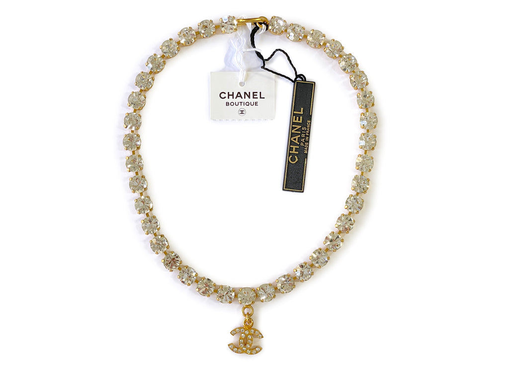 Chanel CC Star Yellow Rhinestone Necklace Gold Tone 21S – Coco