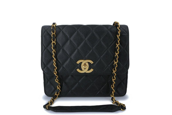 Chanel Vintage Black Caviar Tall Crossbody Flap Bag 24k GHW - Boutique Patina
