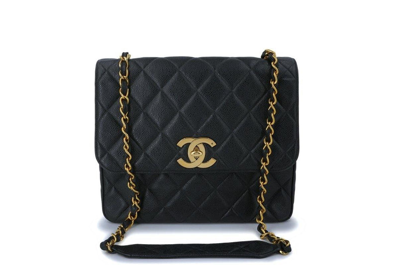 Chanel Vintage Black Caviar Tall Crossbody Flap Bag 24k GHW