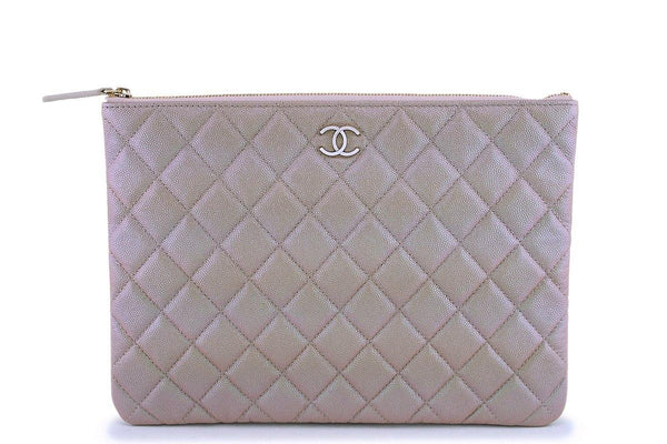 NIB 19S Chanel Iridescent Beige Pearly CC Medium O Case Clutch Bag - Boutique Patina