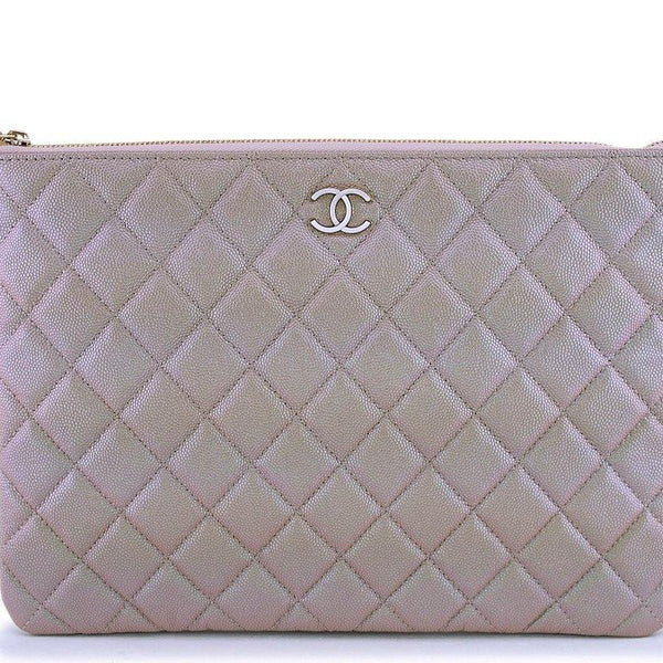 19S Chanel Iridescent Taupe Beige Rose Gold Pearly CC Wallet on
