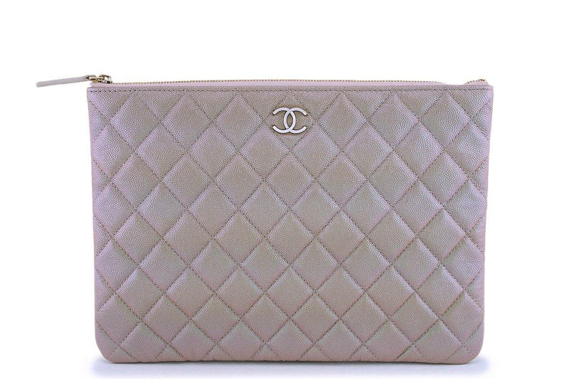 NIB 19S Chanel Iridescent Beige Pearly CC Medium O Case Clutch Bag