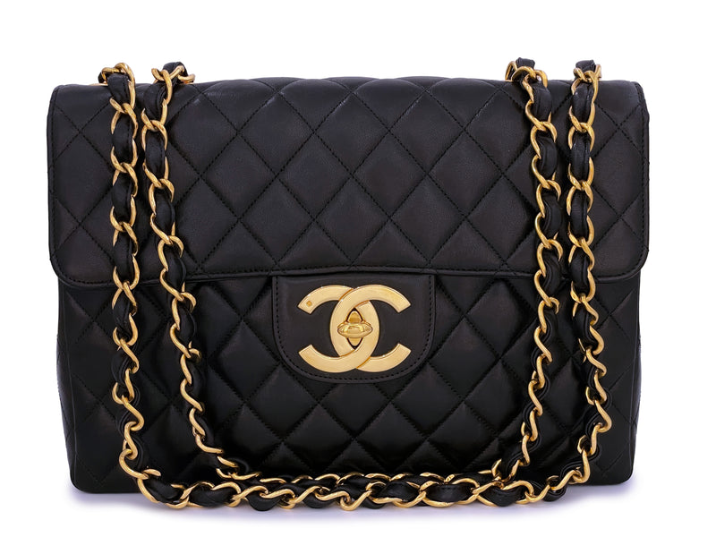 Chanel 1997 Vintage Black Jumbo Classic Flap Bag 24k GHW Lambskin