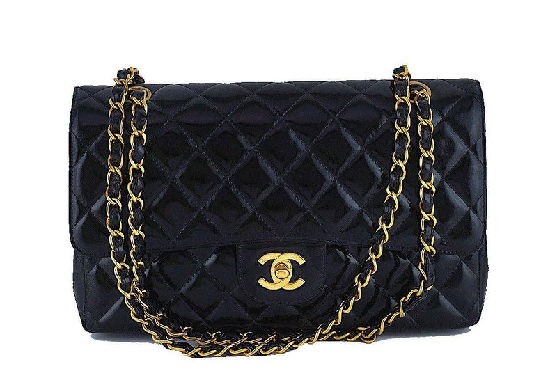 Chanel Black Patent Quilted Classic Medium 2.55 Double Flap Bag - Boutique Patina