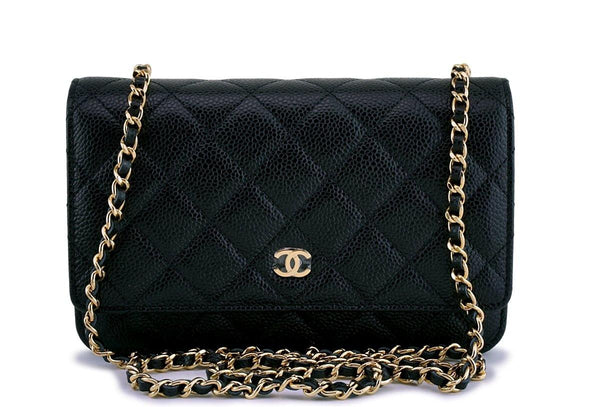 NWT Chanel Black Caviar Classic Quilted WOC Wallet on Chain Flap Bag GHW - Boutique Patina