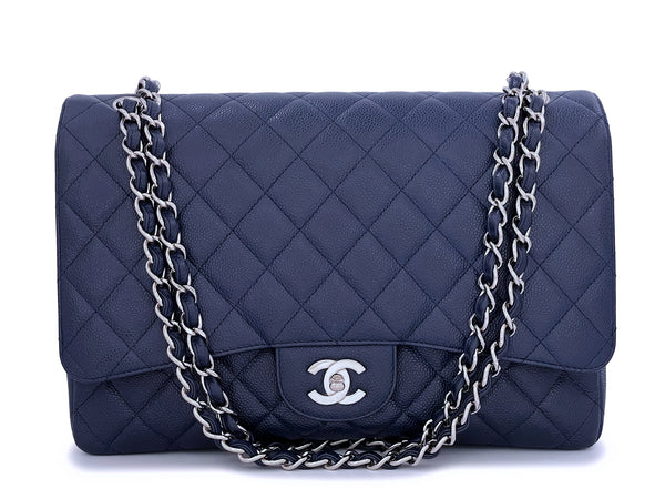 Chanel Navy Blue Caviar Maxi Classic Single Flap Bag SHW - Boutique Patina