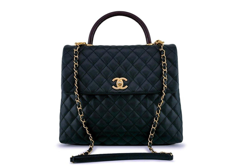 Chanel Black Caviar/Lizard Coco Handle Shoulder Flap Kelly 2-Way Tote –  Boutique Patina