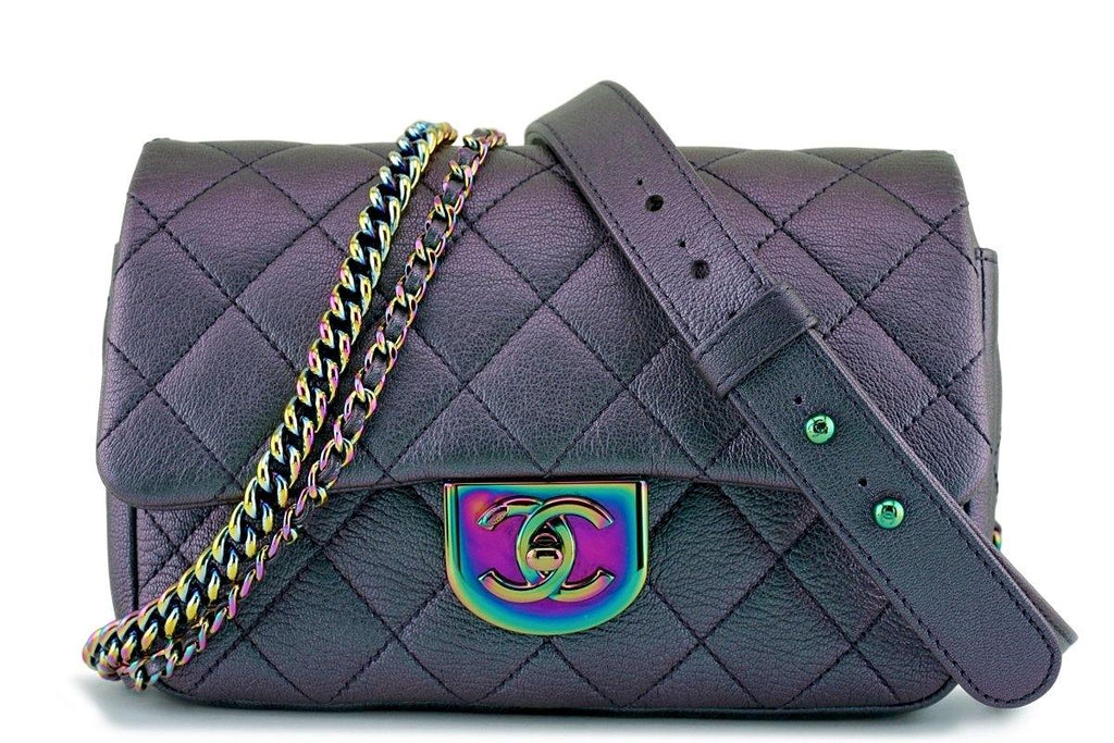 CHANEL Iridescent Goatskin Quilted Wallet On Chain WOC Purple | FASHIONPHILE