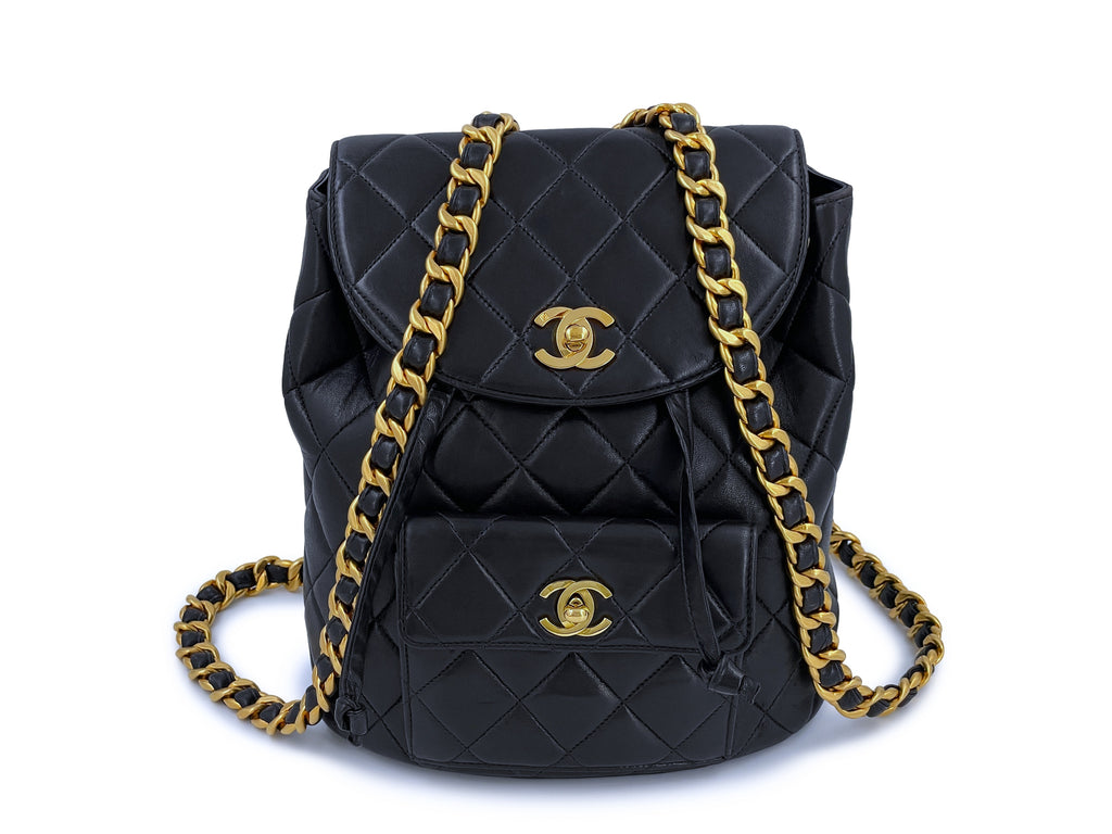 Chanel Vintage Duma Backpack Bag 24k GHW Black Lambskin