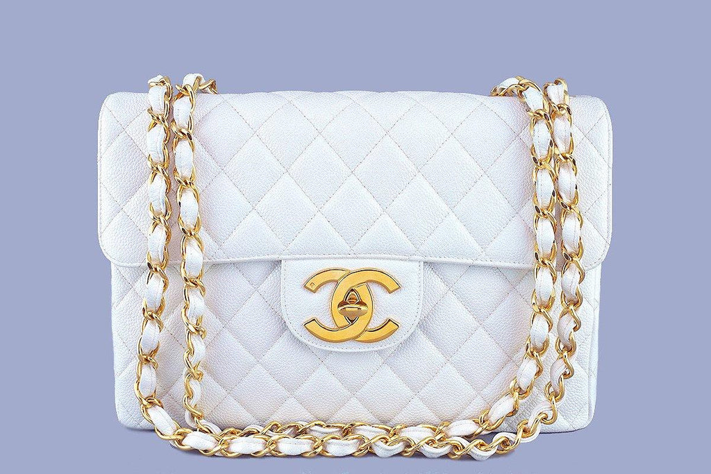 Chanel white caviar flap on sale bag