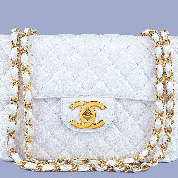 Chanel White Caviar Leather Jumbo 2.55 Double Flap Classic Shoulder Bag For  Sale at 1stDibs