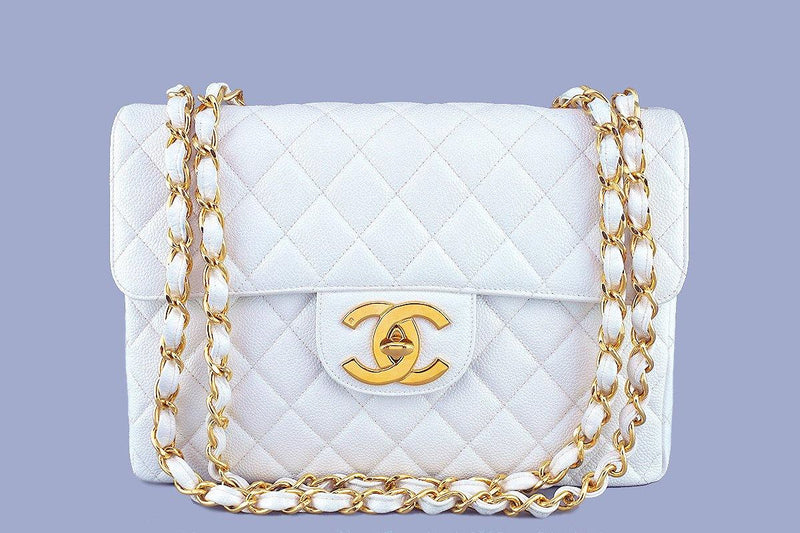 Chanel White Caviar Vintage Jumbo Classic 2.55 Flap Bag – Boutique Patina
