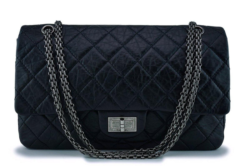 Chanel Black 2.55 Jumbo 227 Classic Double Flap Bag RHW - Boutique Patina