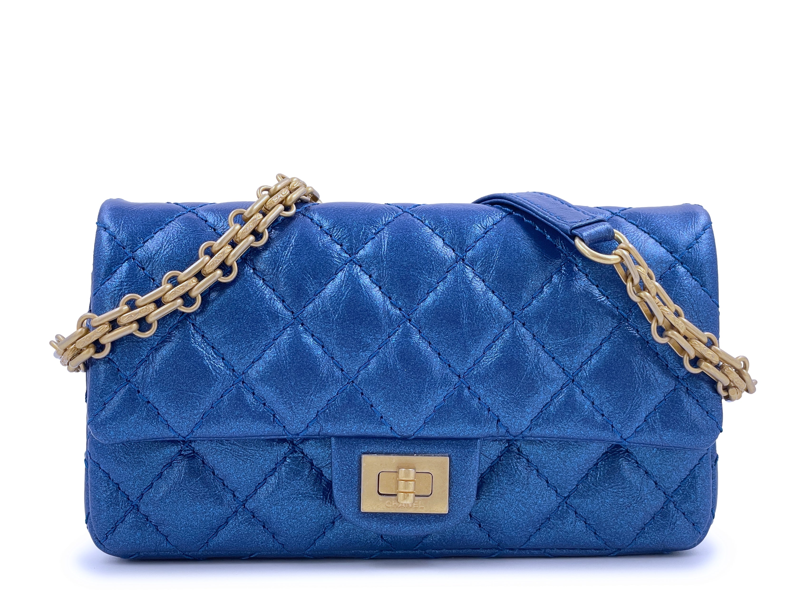 NIB 19A Chanel Reissue Waist Bag Fanny Pack Iridescent Sapphire Blue