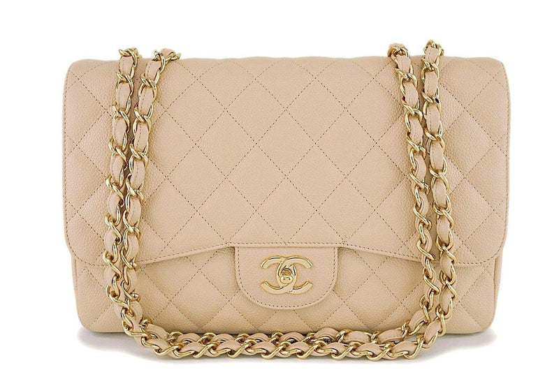 Chanel Beige Clair Caviar Leather Medium Classic Flap Bag
