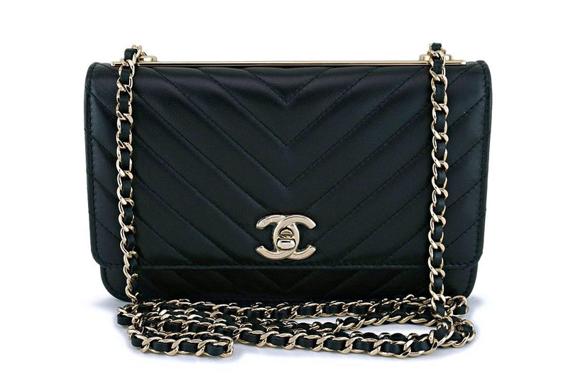 Chanel Lambskin Chevron Boy WOC wallet on chain black gold tone hardware