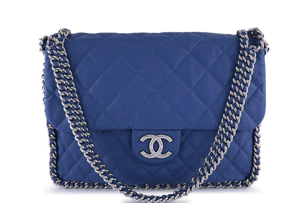 Chanel Navy Blue-Black Chain Around Maxi Luxe Flap Bag – Boutique