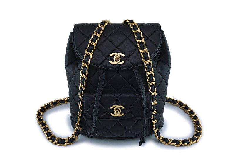 chanel leather black backpack Chanel Vintage Black Lambskin Classic Quilted Backpack Bag 24k GHW – Boutique Patina