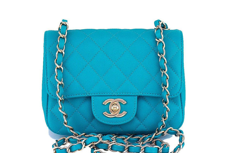 Chanel Turquoise Quilted Lambskin Leather Classic Mini Flap Bag