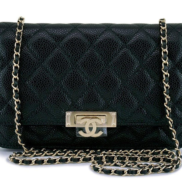 New 18S Chanel Black Rare Caviar Golden Class Classic Wallet on