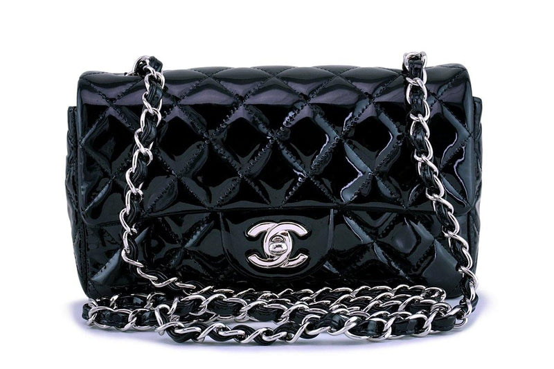 Chanel Black Patent Classic Quilted Rectangular Mini 2.55 Flap Bag