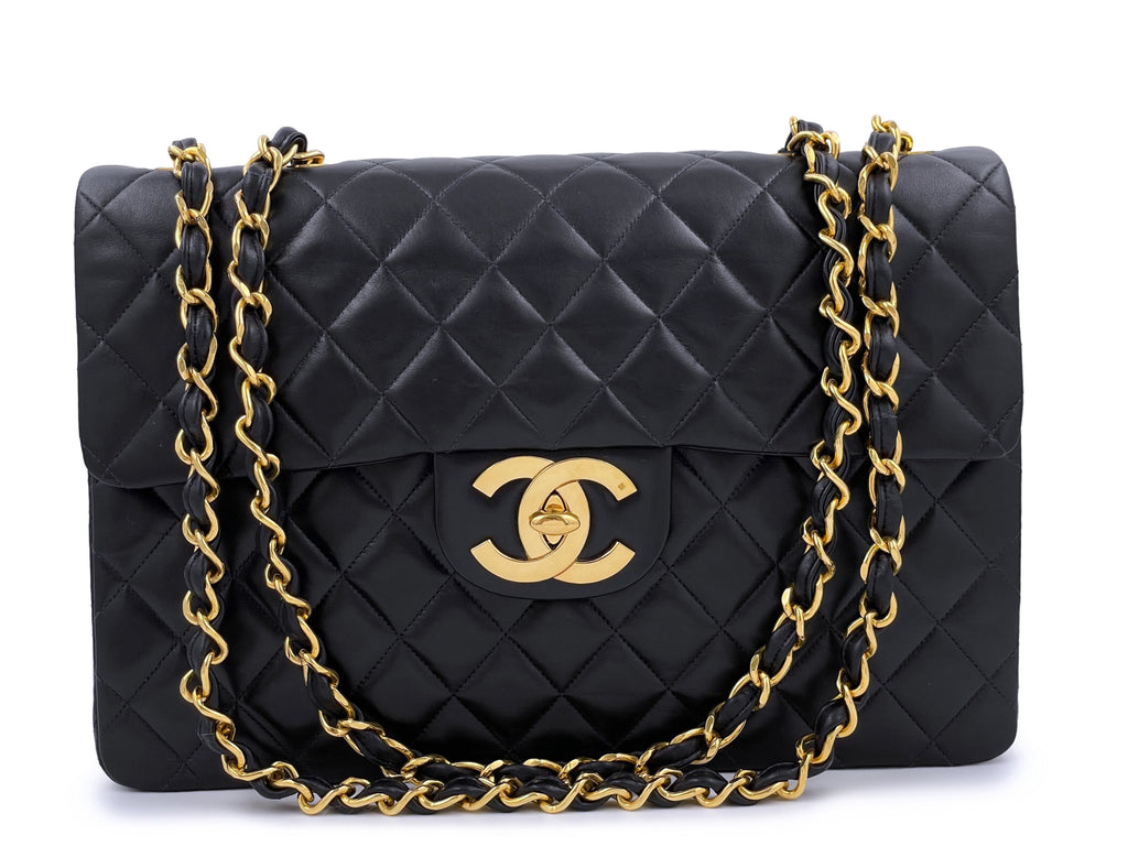 Chanel Vintage Oversized Black Matelasse Quilted Lambskin Leather CC L –  Amarcord Vintage Fashion