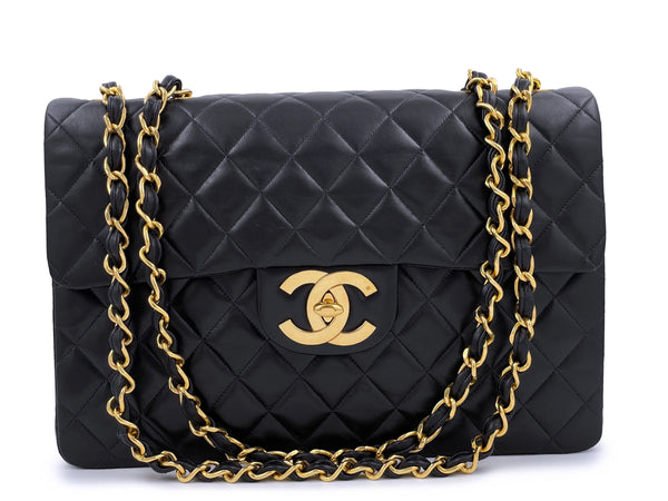 Chanel 1993 Vintage Black Lambskin Maxi Classic Flap Bag 24k GHW - Boutique Patina