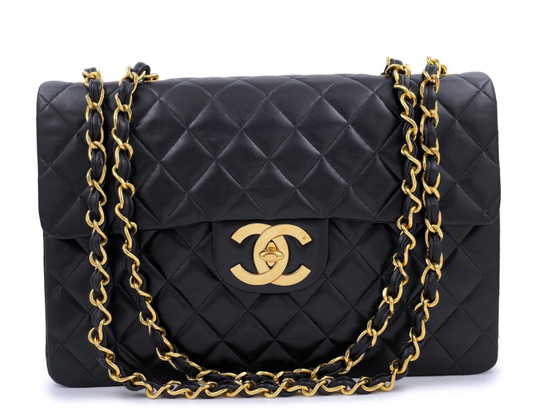 CHANEL, Bags, Chanel Vintage Maxi Jumbo Black Quilted Lambskin Single Flap  Gold Hardware Bag