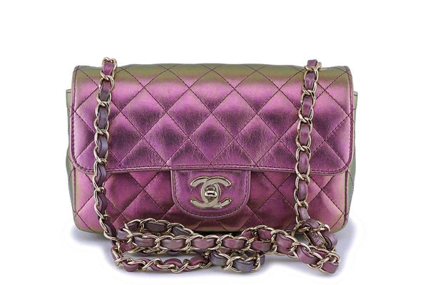 NIB 20B Chanel Purple Pink Iridescent Rainbow Rectangular Mini Classic Flap Bag GHW - Boutique Patina