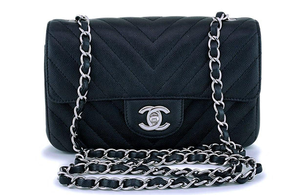 Chanel Black Caviar Rectangular Mini Chevron Classic Flap Bag SHW - Boutique Patina