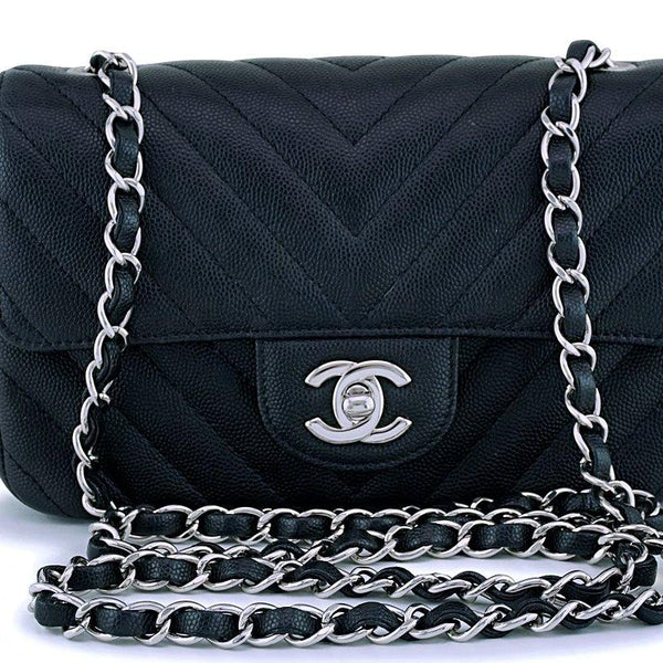 Chanel Black Caviar Rectangular Mini Chevron Classic Flap Bag