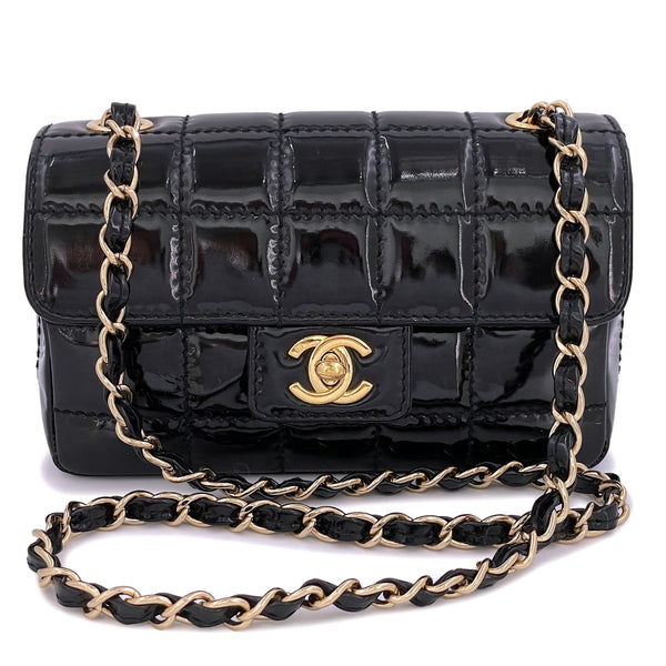 Chanel Vintage Black Patent Leather Timeless Wallet on Chain WOC