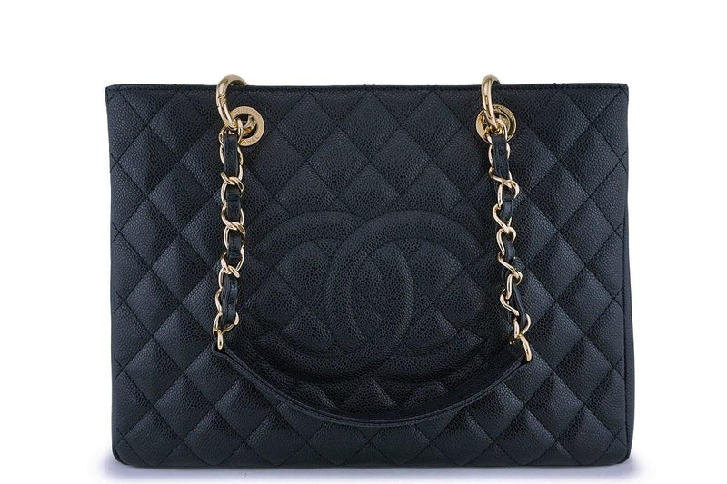 Vintage CHANEL black caviar extra large tote bag with gold tone
