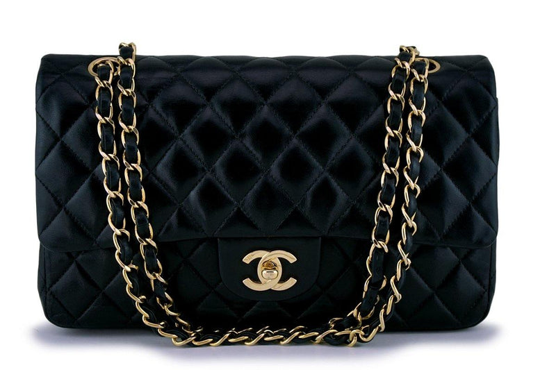 Chanel Black Lambskin Medium Classic Double Flap Bag 24k GHW - Boutique Patina