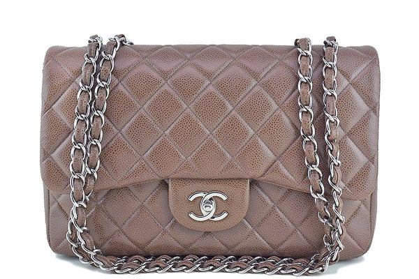 Chanel Taupe Beige Caviar Jumbo 2.55 Classic Flap Bag - Boutique Patina