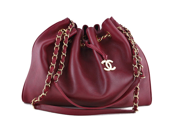Chanel Red Soft Textured CC Logo Drawstring Tote Shopper Bag - Boutique Patina